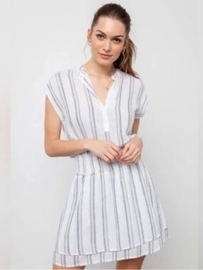 Rails Striped V-Neck Shirt Dress in White and Blue